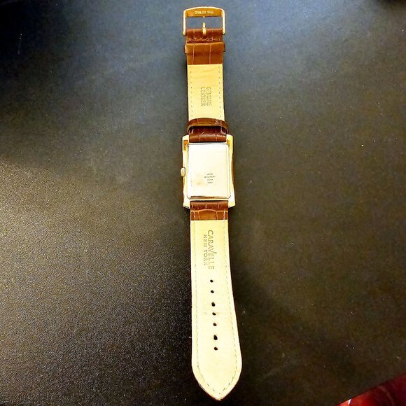 Caravelle New York Women's Brown Genuine Leather Crocodile Rectangle Watch - Picture 5 of 8